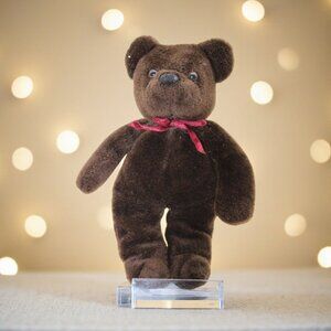 Russ Berrie Tidbit Brown Plush Teddy Bear With Red Ribbon